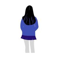 illustration vectorielle plate d'une fille tournée vers l'arrière, avec un design de fond blanc vecteur