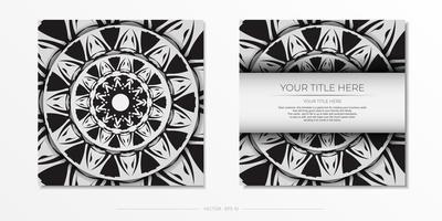 conception de carte postale luxueuse de couleur blanche avec des ornements noirs. conception de cartes d'invitation avec un espace pour votre texte et vos motifs abstraits. vecteur