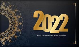 Carte de voeux noire joyeux noël 2022 avec ornement doré vintage vecteur