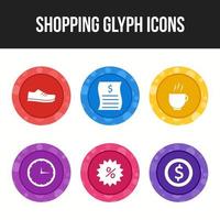 six icônes de glyphe shopping et affaires vecteur