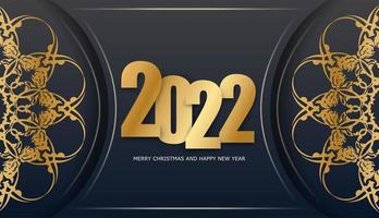 Carte de voeux de vacances 2022 bonne année en noir avec des ornements d'or de luxe vecteur