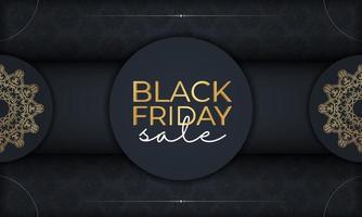 affiche de vente du vendredi noir vente bleu foncé avec motif or luxueux vecteur