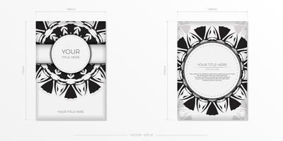 carte d'invitation de vecteur avec place pour votre texte et motifs abstraits. conception de carte postale luxueuse prête à imprimer en blanc avec des motifs noirs.