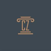 monogramme initial cz pour le logo du cabinet d'avocats avec un design de pilier vecteur