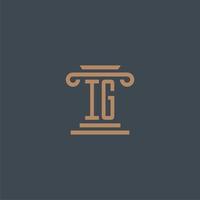 monogramme initial ig pour le logo du cabinet d'avocats avec un design de pilier vecteur