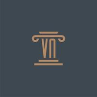 vn monogramme initial pour le logo du cabinet d'avocats avec un design de pilier vecteur