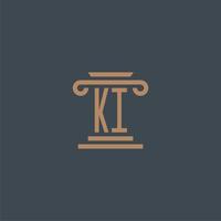 ki monogramme initial pour le logo du cabinet d'avocats avec un design de pilier vecteur