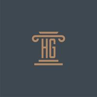 hg monogramme initial pour le logo du cabinet d'avocats avec un design de pilier vecteur