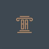 ba monogramme initial pour le logo du cabinet d'avocats avec un design de pilier vecteur