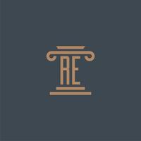re monogramme initial pour le logo du cabinet d'avocats avec un design de pilier vecteur