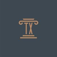 tx monogramme initial pour le logo du cabinet d'avocats avec un design de pilier vecteur