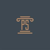 ps monogramme initial pour le logo du cabinet d'avocats avec un design de pilier vecteur