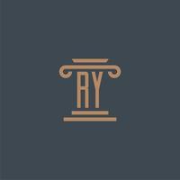 ry monogramme initial pour le logo du cabinet d'avocats avec un design de pilier vecteur