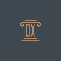 dx monogramme initial pour le logo du cabinet d'avocats avec un design de pilier vecteur