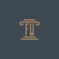 fw monogramme initial pour le logo du cabinet d'avocats avec un design de pilier vecteur