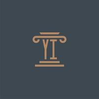 yi monogramme initial pour le logo du cabinet d'avocats avec un design de pilier vecteur