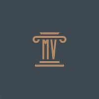 monogramme initial mv pour le logo du cabinet d'avocats avec un design de pilier vecteur