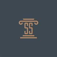 monogramme initial ss pour le logo du cabinet d'avocats avec un design de pilier vecteur