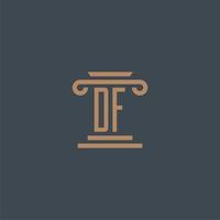df monogramme initial pour le logo du cabinet d'avocats avec un design de pilier vecteur