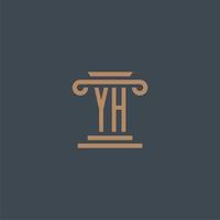 yh monogramme initial pour le logo du cabinet d'avocats avec un design de pilier vecteur