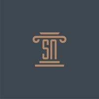 monogramme initial sn pour le logo du cabinet d'avocats avec un design de pilier vecteur