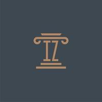 monogramme initial iz pour le logo du cabinet d'avocats avec un design de pilier vecteur