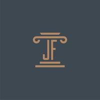 monogramme initial jf pour le logo du cabinet d'avocats avec un design de pilier vecteur