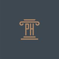 monogramme initial ph pour le logo du cabinet d'avocats avec un design de pilier vecteur