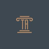 ta monogramme initial pour le logo du cabinet d'avocats avec un design de pilier vecteur