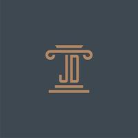 jd monogramme initial pour le logo du cabinet d'avocats avec un design de pilier vecteur