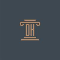 dh monogramme initial pour le logo du cabinet d'avocats avec un design de pilier vecteur