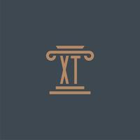 xt monogramme initial pour le logo du cabinet d'avocats avec un design de pilier vecteur