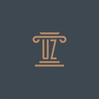 monogramme initial uz pour le logo du cabinet d'avocats avec un design de pilier vecteur