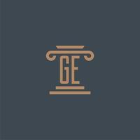 monogramme initial ge pour le logo du cabinet d'avocats avec un design de pilier vecteur