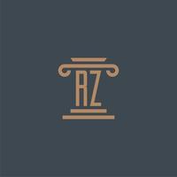 monogramme initial rz pour le logo du cabinet d'avocats avec un design de pilier vecteur