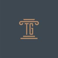 monogramme initial tg pour le logo du cabinet d'avocats avec un design de pilier vecteur