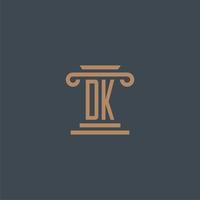 monogramme initial dk pour le logo du cabinet d'avocats avec un design de pilier vecteur