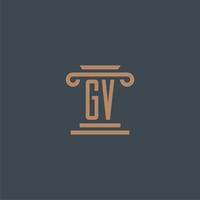 monogramme initial gv pour le logo du cabinet d'avocats avec un design de pilier vecteur