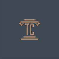 monogramme initial tc pour le logo du cabinet d'avocats avec un design de pilier vecteur