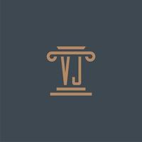 vj monogramme initial pour le logo du cabinet d'avocats avec un design de pilier vecteur