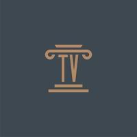 monogramme initial tv pour le logo du cabinet d'avocats avec un design de pilier vecteur