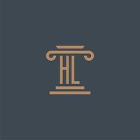 monogramme initial hl pour le logo du cabinet d'avocats avec un design de pilier vecteur