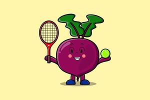 personnage de betterave de dessin animé mignon jouer au tennis vecteur