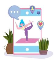 yoga en ligne, smartphone avec application d'entraînement quotidien au yoga vecteur