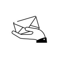main tenant l'icône de style de ligne de livraison lettre courrier enveloppe vecteur