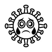 émoticône de virus, infection de caractère emoji covid-19, style de dessin animé de ligne de pleurs de visage vecteur