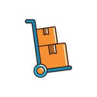 chariot à main avec boîtes en carton ligne de livraison de fret et remplissage vecteur