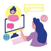 réunion en ligne, femmes ordinateur discours conversation dialogue internet vecteur