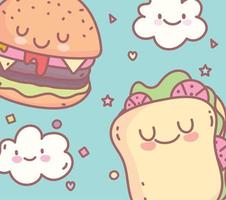 burger sandwich personnage menu restaurant nourriture dessin animé vecteur