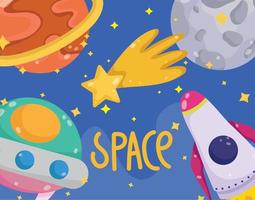 espace ufo étoile lune fusée galaxie astronomie en style cartoon vecteur